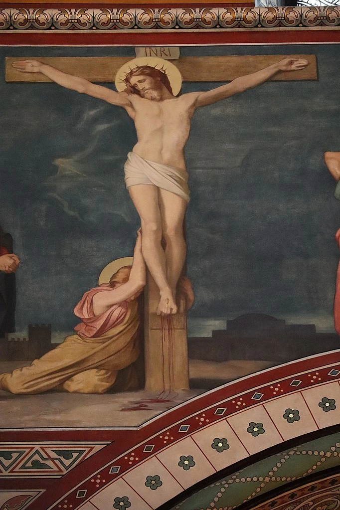 Hippolyte Flandrin - Murales dell'Abbazia di Saint, Germain, des, Prés, Crocifissione, dettaglio 1